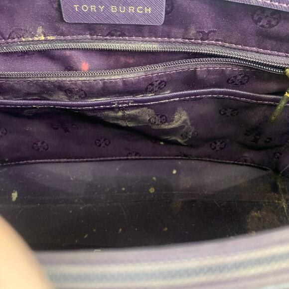 Tory Burch Leather York Buckle Tote Women's Purple Luxury Gold Tone Hardware - Picture 7 of 11
